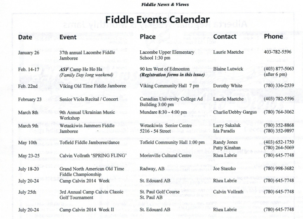 FiddleEventsCalendar Alberta Society of Fiddlers