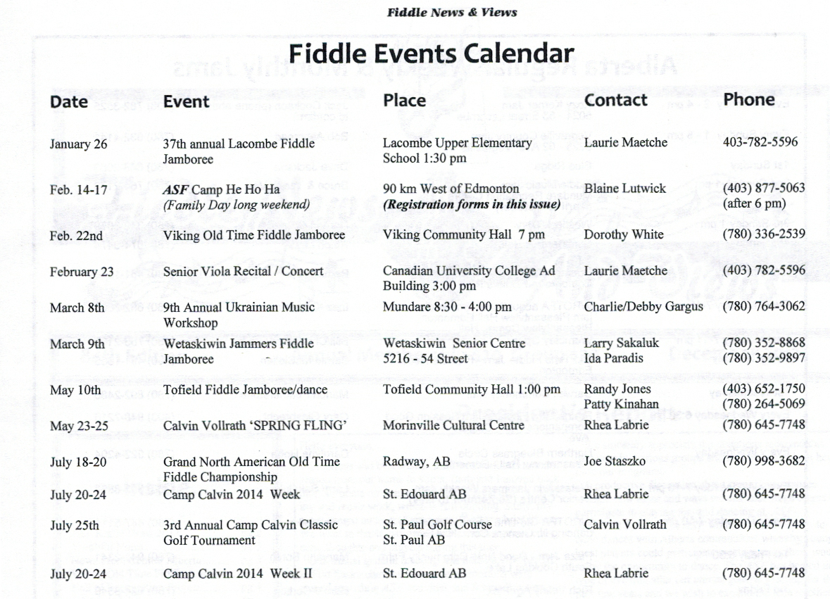 FiddleEventsCalendar Alberta Society of Fiddlers